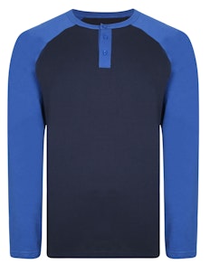 Bigdude Raglan Grandad Long Sleeve T-Shirt Navy/Royal Blue